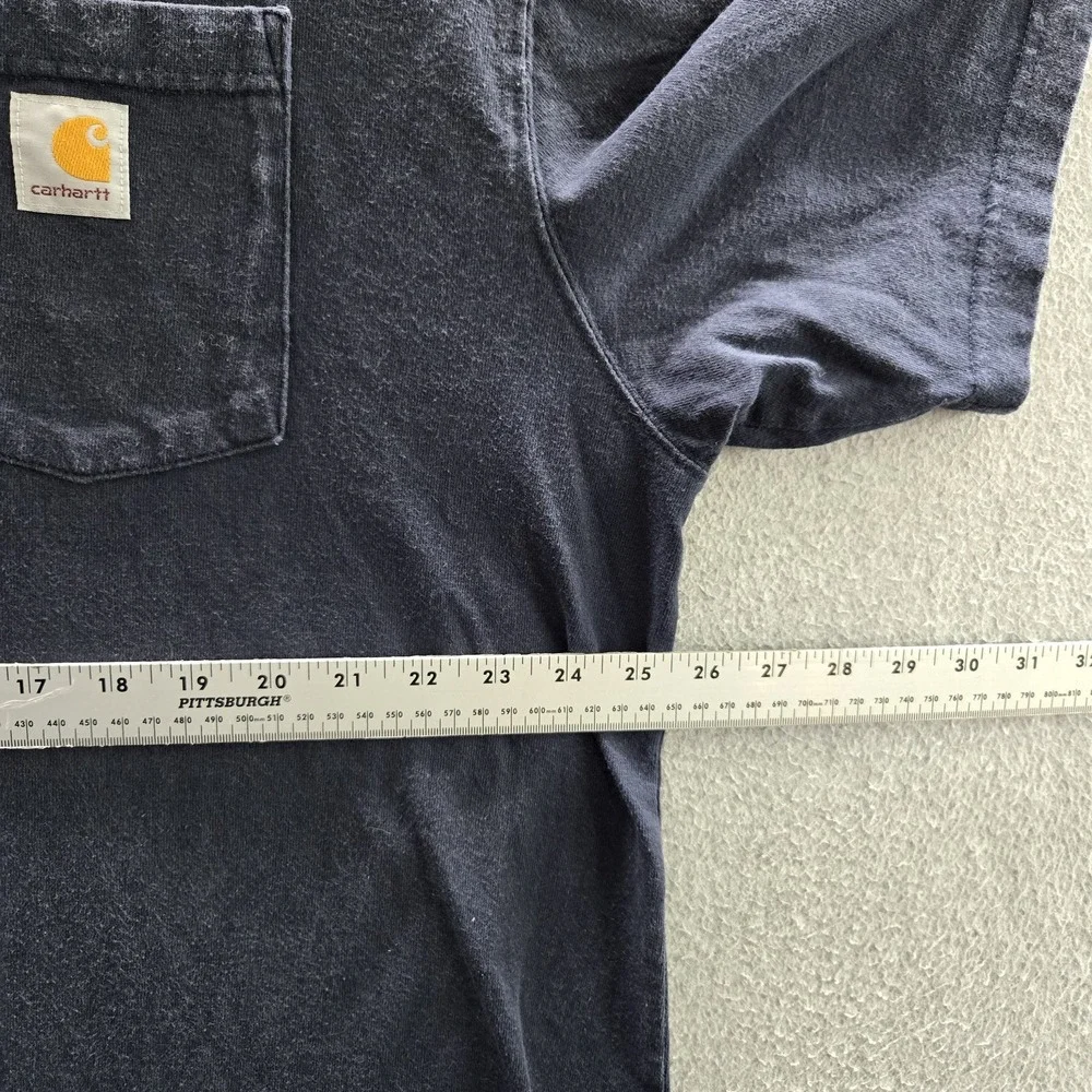 Carhartt Men Shirt XL Navy Workwear Logo Loose Short Sleeve READ